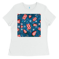 White 4th uf july strawberries seamless pattern Ladies Tee - BundleAndBundleShop