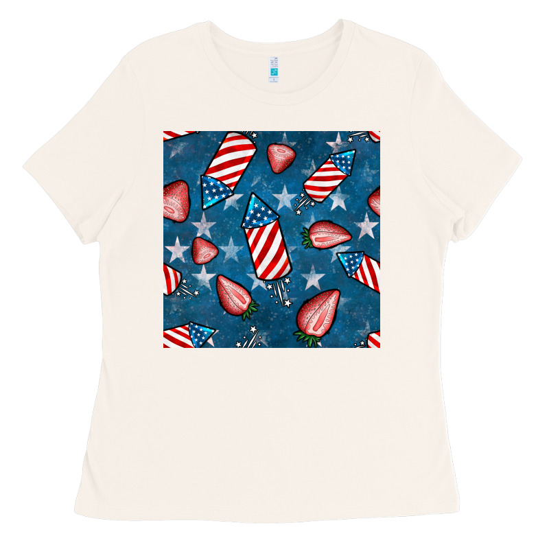 4th Uf July Strawberries Seamless Pattern Ladies Tee by BundleAndBundleShop | Teevron