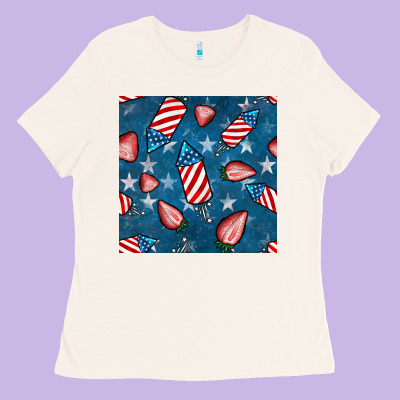 4th Uf July Strawberries Seamless Pattern Ladies Tee Designed By Bundleandbundleshop