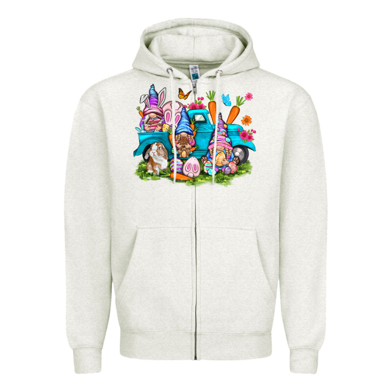 Easter Gnomies With Truck Easter Day Zipper Hoodie by HowdyJamesFarm | Teevron