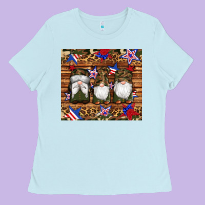 Camouflage Gnomes American Flag Star Leopard Ladies Tee Designed By Artiststas