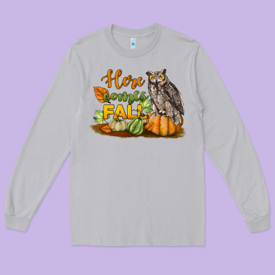 Here Comes Fall Owl Long Sleeve Tee Designed By Lillyallendesigns