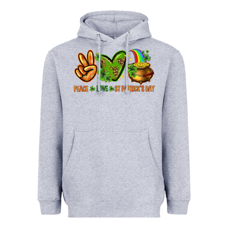 Peace Love St. Patrick's Day Heavyweight Hoodie by HowdyJamesFarm | Teevron