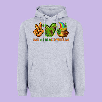 Peace Love St. Patrick's Day Heavyweight Hoodie Designed By Howdyjamesfarm