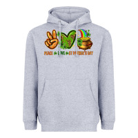 Heather Grey Peace Love St. Patrick's Day Heavyweight Hoodie - HowdyJamesFarm