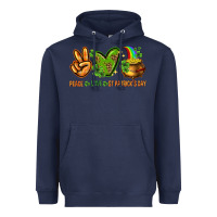 Navy Peace Love St. Patrick's Day Heavyweight Hoodie - HowdyJamesFarm