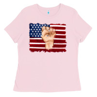 Bubblegum Pink american flag with hand Ladies Tee - Artiststas
