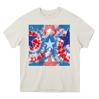 Cream patriotic tie dye stars Heavy Core Tee - BundleAndBundleShop