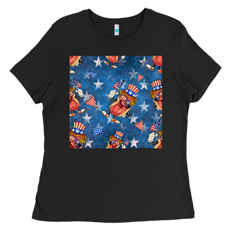 4th Of July Hotdog Seamless Pattern Ladies Tee by BundleAndBundleShop | Teevron