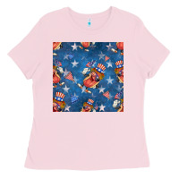 Bubblegum Pink 4th of july hotdog seamless pattern Ladies Tee - BundleAndBundleShop