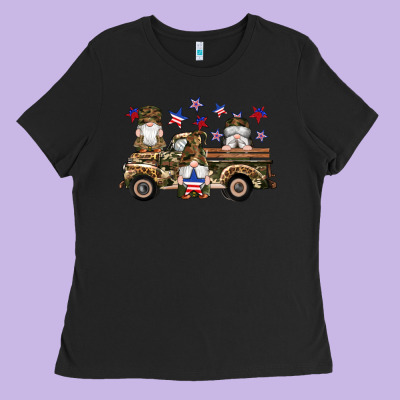 Camouflage Gnomes American Flag Star Truck Ladies Tee Designed By Artiststas