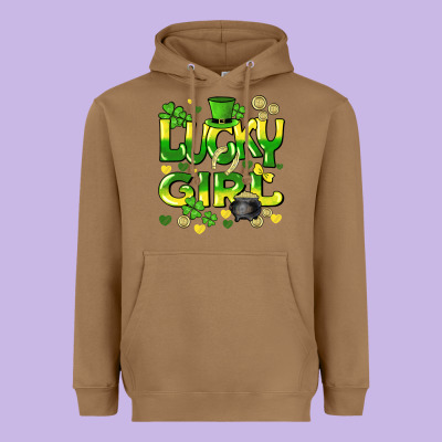 Lucky Girl St. Patricks Day Heavyweight Hoodie Designed By Howdyjamesfarm