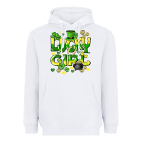 White lucky girl st. patricks day Heavyweight Hoodie - HowdyJamesFarm