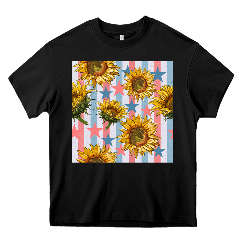 Patriotic Sunflowers Stripes And Stars Seamless Patrern Heavy Core Tee by BundleAndBundleShop | Teevron