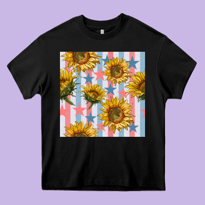 Patriotic Sunflowers Stripes And Stars Seamless Patrern Heavy Core Tee Designed By Bundleandbundleshop