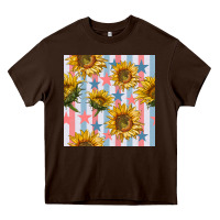 Chocolate Brown patriotic sunflowers stripes and stars seamless patrern Heavy Core Tee - BundleAndBundleShop