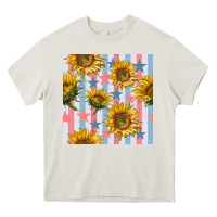Cream patriotic sunflowers stripes and stars seamless patrern Heavy Core Tee - BundleAndBundleShop