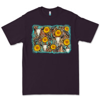 Plum cow skull sunflower background Premium Tee - AdoDesignShop