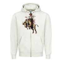 Oatmeal Heather Cowboy bull rodeo Zipper Hoodie - HowdyJamesFarm