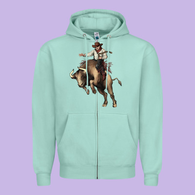 Cowboy Bull Rodeo Zipper Hoodie Designed By Howdyjamesfarm