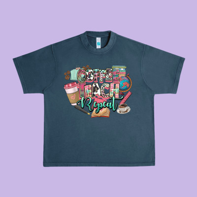 Coffee Teach Repeat Teacher Urban Heavy Tee Designed By Nancycooperartshop