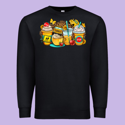 School Bus Coffee Cups Premium Sweatshirt Designed By Oliviacreatesart