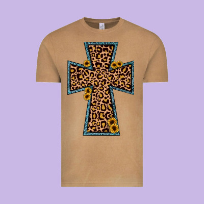Leopard Sunflower Cross Vintage Tee Designed By Jahusdesignshop