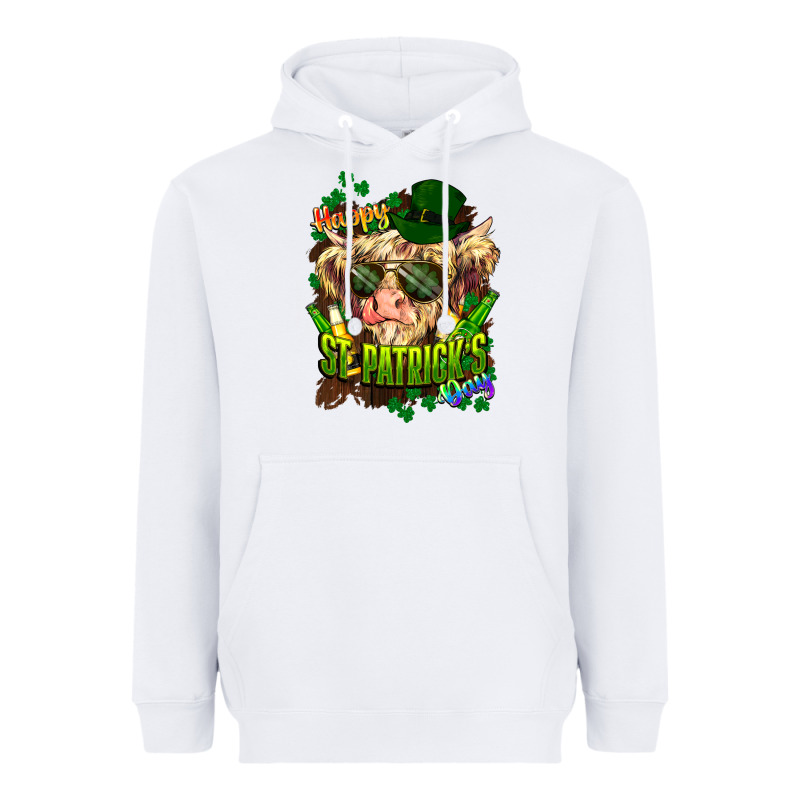 St. Patrick's Day Cow Heavyweight Hoodie by HowdyJamesFarm | Teevron
