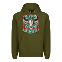 Army Green Mom Bull Skull Mother's Day Premium Hoodie - CowGirlArtShop