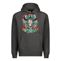 Charcoal Heather Mom Bull Skull Mother's Day Premium Hoodie - CowGirlArtShop
