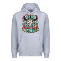 Heather Grey Mom Bull Skull Mother's Day Premium Hoodie - CowGirlArtShop
