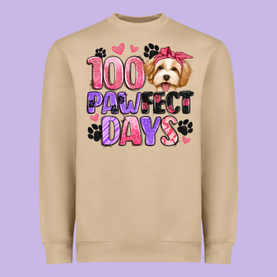 100 Pawfect Days Heavyweight Sweatshirt Designed By Artiststas