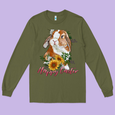Happy Easter With Bunny And Sunflowers Long Sleeve Tee Designed By Ranaportraitstore