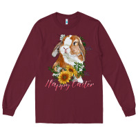Burgundy Happy easter with bunny and sunflowers Long Sleeve Tee - RanaPortraitStore