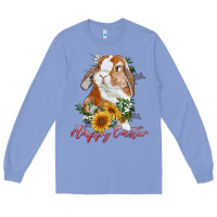 Colony Blue Happy easter with bunny and sunflowers Long Sleeve Tee - RanaPortraitStore