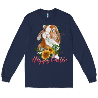 Navy Happy easter with bunny and sunflowers Long Sleeve Tee - RanaPortraitStore