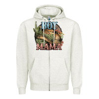 Oatmeal Heather Boy Mama western cactus Cowboy Zipper Hoodie - HowdyJamesFarm