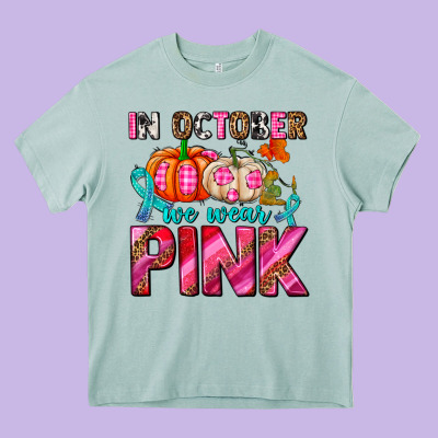 In October We Wear Pink With Pumpkins Heavy Core Tee Designed By Adodesignshop