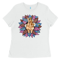 White easter leopard bunny sunflower Ladies Tee - Artiststas
