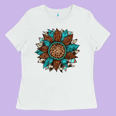 Gemstone Cowhide Leopard Turquoise Sunflower Ladies Tee Designed By Artiststas