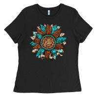 Black gemstone cowhide leopard turquoise sunflower Ladies Tee - Artiststas