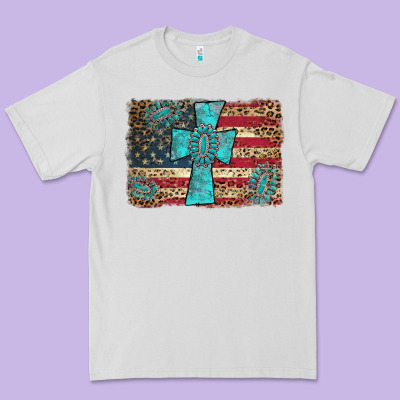 Flag And Turquoise Cross Premium Tee Designed By Adodesignshop