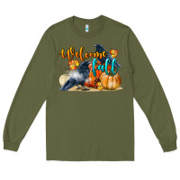 Army Green Welcome Fall With Crow Long Sleeve Tee - LillyAllenDesigns