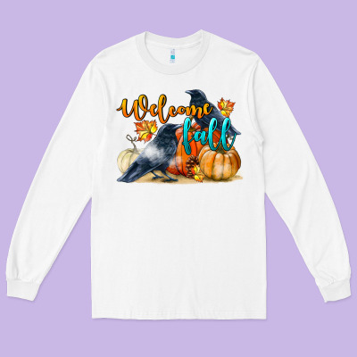 Welcome Fall With Crow Long Sleeve Tee Designed By Lillyallendesigns