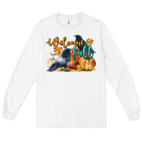 White Welcome Fall With Crow Long Sleeve Tee - LillyAllenDesigns