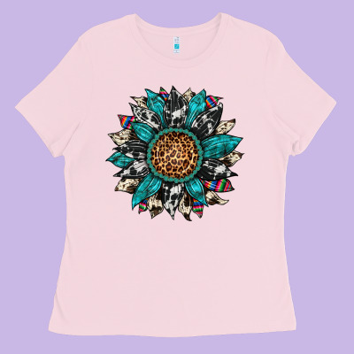 Cowhide Leopard Serape Gemstone  Sunflower Ladies Tee Designed By Artiststas