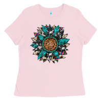 Bubblegum Pink cowhide leopard serape gemstone  sunflower Ladies Tee - Artiststas