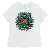 White cowhide leopard serape gemstone  sunflower Ladies Tee - Artiststas