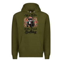 Army Green life is better with a french bulldog Premium Hoodie - JahusDesignShop