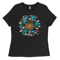 Black cowhide leopard serape gemstone  sunflower Ladies Tee - Artiststas